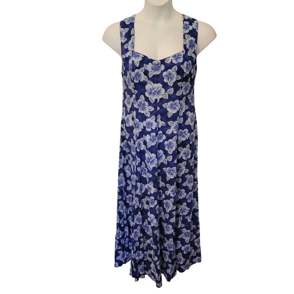 All That Jazz 13/14 Maxi Dress Blue Floral Criss Cross Back Cottage Summer Beach